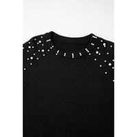 Black Pearled Drop Shoulder Round Neck Sweater - XL
