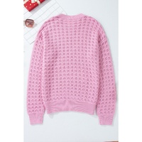 Pink Crochet Knit Drop Shoulder Sweater - M