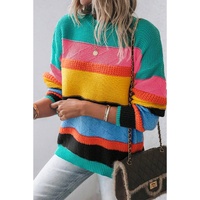 Yellow Colorblock Mixed Textured Drop Shoulder Sweater - S