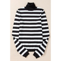 Black Stripe Slim Fit High Neck Knit Sweater - L