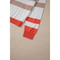 Apricot Colorblock Striped Round Neck Drop Shoulder Sweater - L