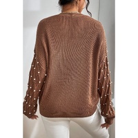 Chestnut Beaded Drop Shoulder Round Neck Sweater - L