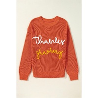 Gold Flame Thanks Giving Letter Graphic Crew Neck Sweater - L