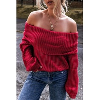 Racing Red Off-the-shoulder Knit Sweater - M