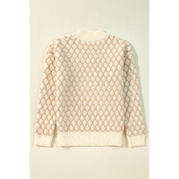 Oatmeal Diamond Knit Drop Shoulder Loose Sweater - L