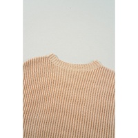 Apricot Cable Knit Drop Shoulder Side Slits Loose Sweater - XL