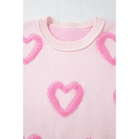 Pink Heart Shape Bubble Sleeve Baggy Sweater - L