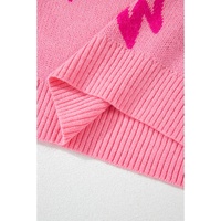 Pink Bow Pattern Drop Shoulder Loose Sweater - L