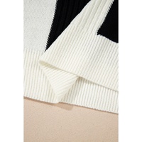 Black Checkered Color Block Crew Neck Short Sleeve Sweater - L