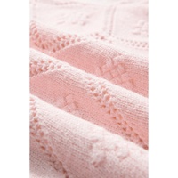 Gossamer Pink Openwork Plaid Puff Sleeve Cropped Sweater - L