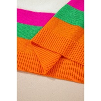 White Star Pattern Colorblock Striped Edge Drop Shoulder Sweater - M
