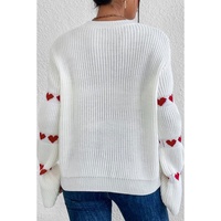 White Heart Shape Bell Sleeve Valentine Sweater - L
