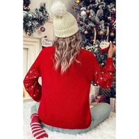 Racing Red Merry Graphic Sequin Sleeves Christmas Turtleneck Sweater - XL