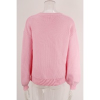 Pink Bow Graphic Drop Shoulder Round Neck Sweater - M