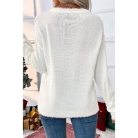 White Bow Pattern Contrast Trim Christmas Loose Graphic Sweater - XL