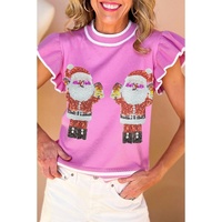 Bonbon Sequin Father Christmas Ruffled Sleeve Sweater T Shirt - L
