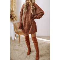 Coffee Cable Knit Drop Shoulder Loose Fit Sweater Dress - S