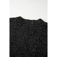 Black Cable Knit Drop Shoulder Loose Fit Sweater Dress - S