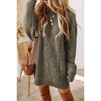 Mist Green Cable Knit Drop Shoulder Loose Fit Sweater Dress - L