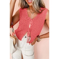 Tomato Red Lace-up Front V Neck Sweater Vest - S