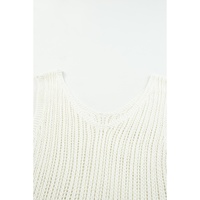 White Hollowed Knit V Neck Tank Top - XL