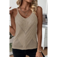 Parchment Chevron Pointelle Knit Spaghetti Straps Sweater Vest - L