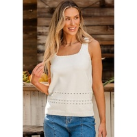 White U Neck Eyelet Accent Sweater Vest - XL