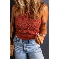 Red Clay Knit Crochet Halter Neck Backless Tank Top - XL