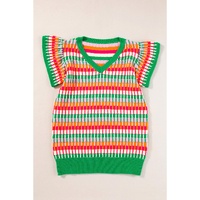 Green Multi Flutter Sleeve Knitted Sweater Top - XL
