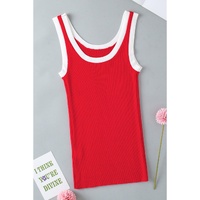 Fiery Red Colorblock Edge Ribbed Knit U Neck Tank Top - M