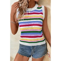 Multicolour Striped Knitted Eyelet Slim Sweater Vest - S