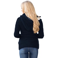 Navy Blue Long Sleeve Button-up Hooded Cardigans - S