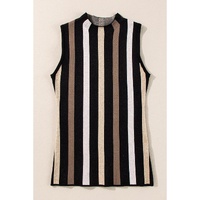 Black Stripe Slim Fit O Neck Sweater Vest - L