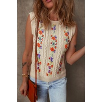 Jet Stream Embroidered Floral Cable Knit Sweater Vest - L