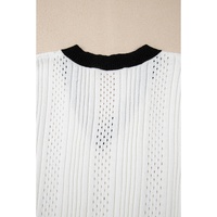 White Contrast Trim Eyelet Knit Colorblock V Neck Sweater Vest - XL