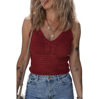 Burgundy Cable Knit Pointelle Slim Fit V Neck Sweater Vest - M