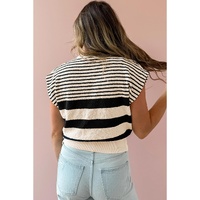 Black white Striped O Neck Sweater Vest - S