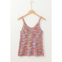 Pink Color Contrast Crochet Loose Fit Sweater Vest - M