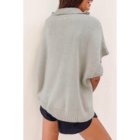 Light Grey Quarter Zip Short Batwing Sleeve Sweater - L