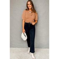 Light French Beige Fuzzy Short Sleeve Sweater - M