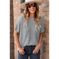 Gray Short Sleeve Side Slit Oversized Sweater - L