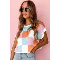 Grapefruit Orange Color Block Cap Sleeve Sweater - S