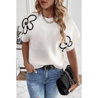 White Flower Embroidery Sweater Tee - XL