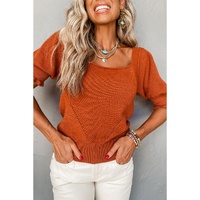 Gold Flame Textured Knit Bubble Sleeve Square Neck Top - L
