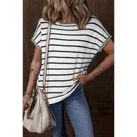 White Stripe Knitted Bat Sleeve T Shirt - 2XL