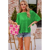 Green Pointelle Knit Scallop Edge Short Sleeve Top - M