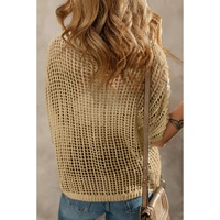 Light French Beige Crochet Flower Hollow-out Sweater T Shirt - M