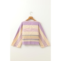 Purple Stripe Borderline Rib Knit Cuffed Dolman Sleeve Sweater - S