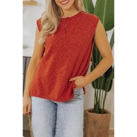 Orange Solid Color Split V Neck Short Sleeve Sweater - XL
