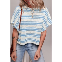 Sky Blue Stripe Boxy Fit Wide Sleeve Sweater T Shirt - XL